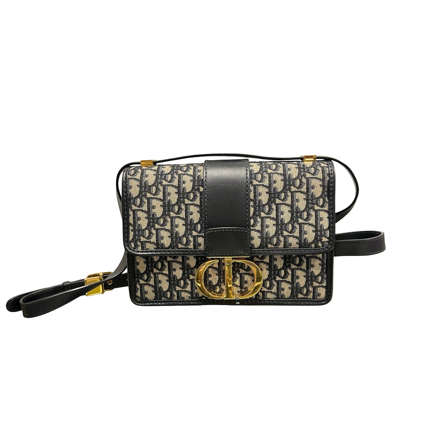 Used DIOR Canvas MONTAIGHE 30 Cross Body Bag Navy Blue GHW