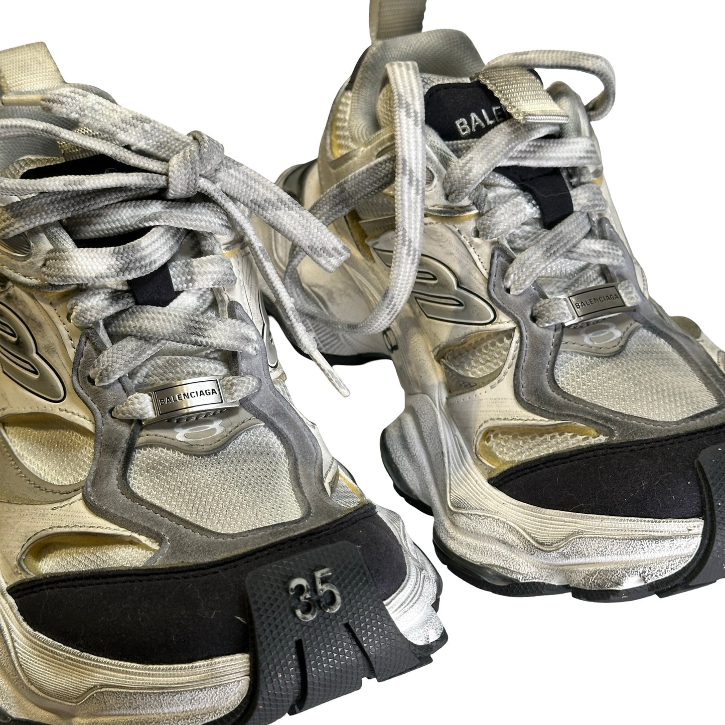 Used BALENCIAGA Mesh Nylon Runner Sneakers White Black Silver