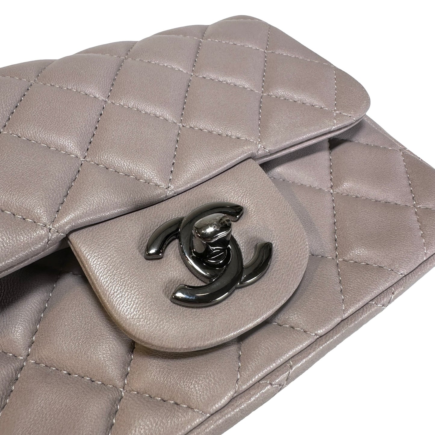 Used CHANEL Lambskin Classic Flap Bag Cross body bag Grey PHW