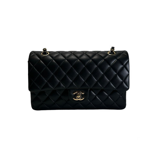 Used CHANEL Quilted Leather Classic Flap Chain Shoulder Bag Black Gold