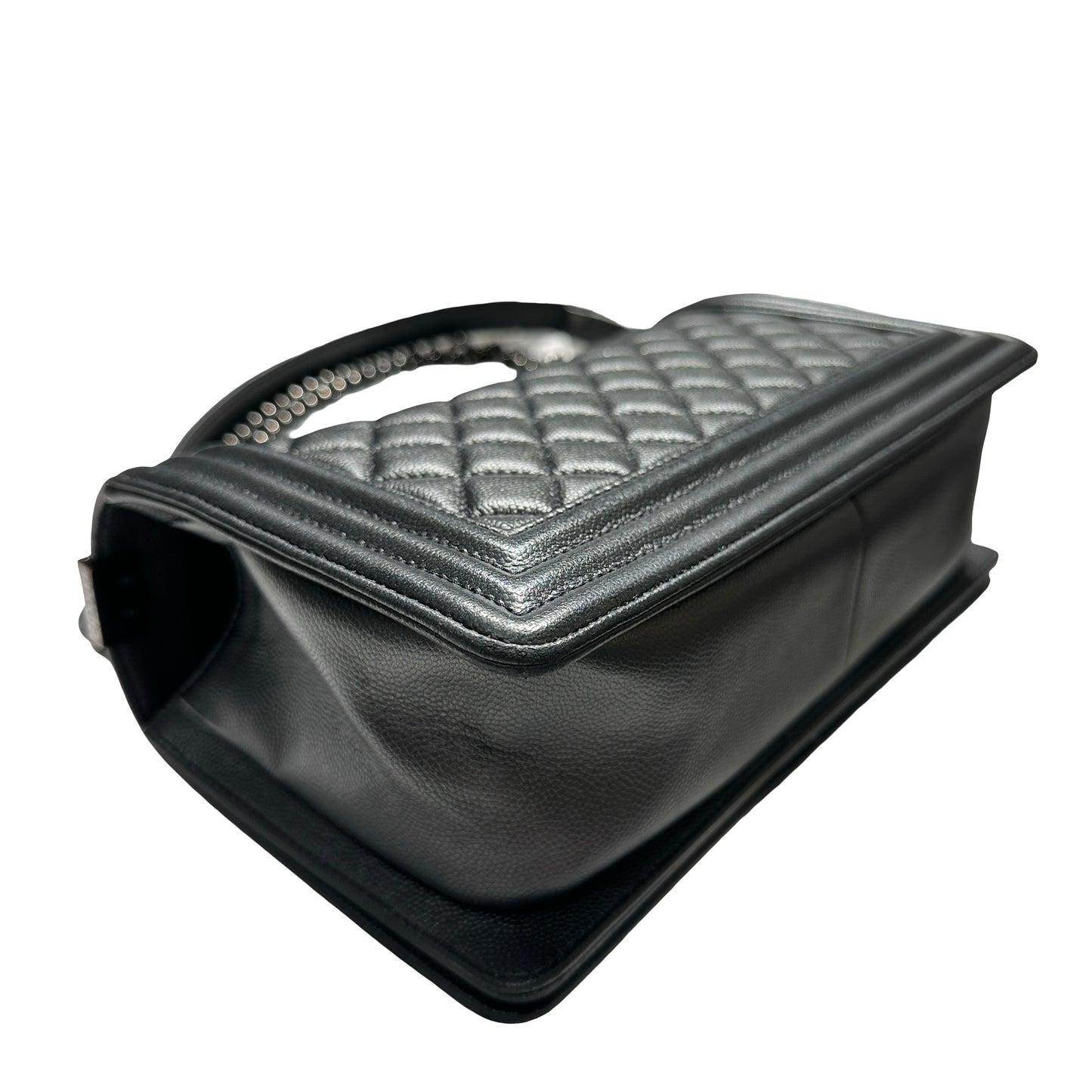 Used CHANEL Quilted Caviar Boy Chain Shoulder Bag Black