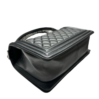 Used CHANEL Quilted Caviar Boy Chain Shoulder Bag Black