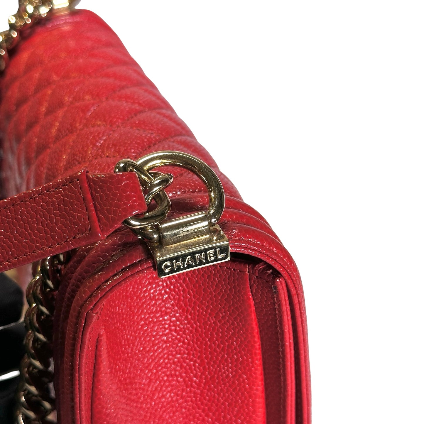 Used CHANEL Calfskin Boy Cross body bag Red GHW
