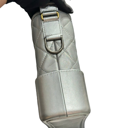 Used CHANEL Quilted Smooth Leather Gabrielle Shoulder Bag Silver GHW