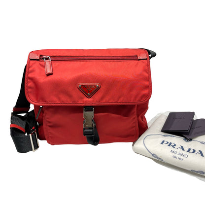Used Prada Nylon Cross Body Bag Red PHW