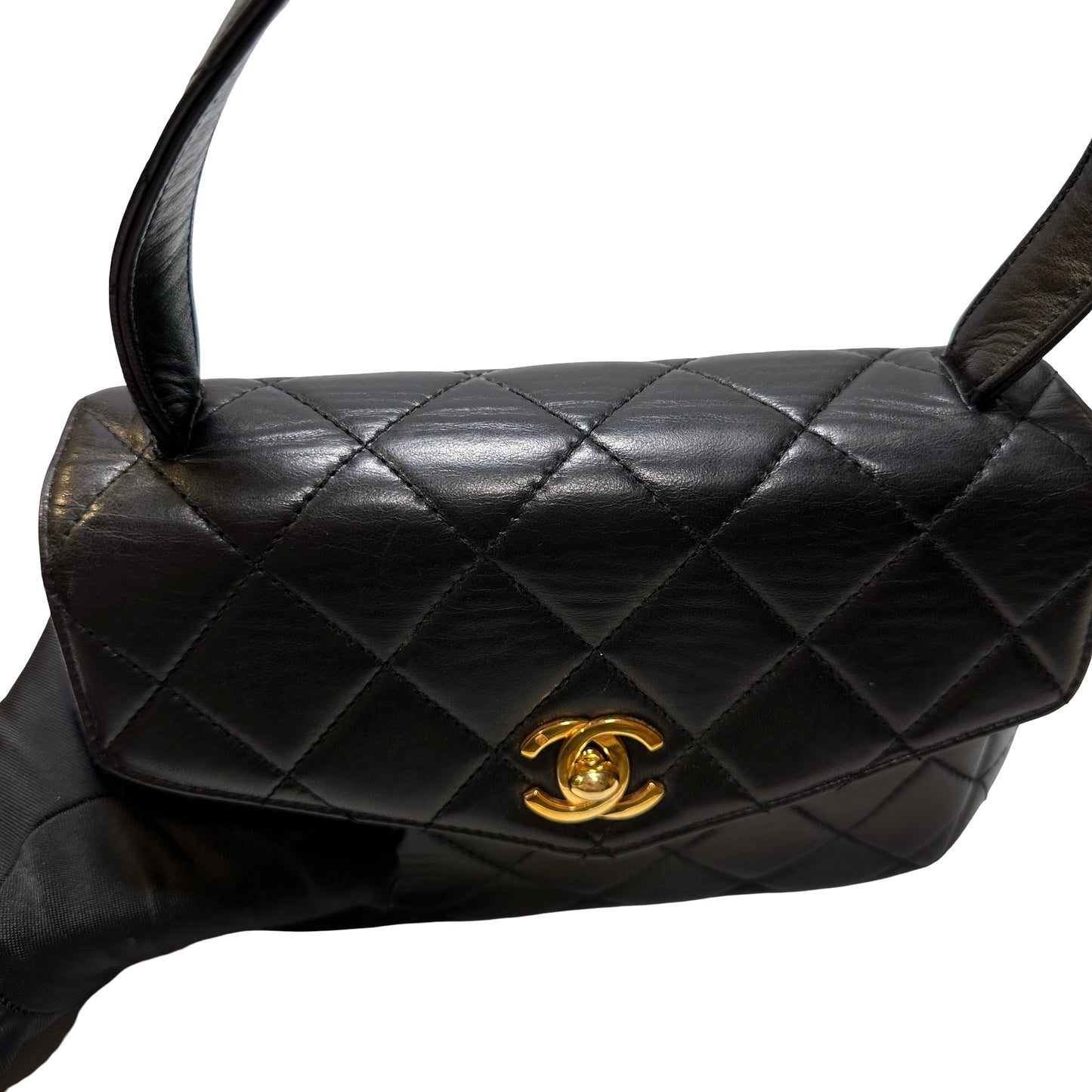 Used CHANEL Lambskin Leather Vintage Shoulder Shoulder Bag Black GHW