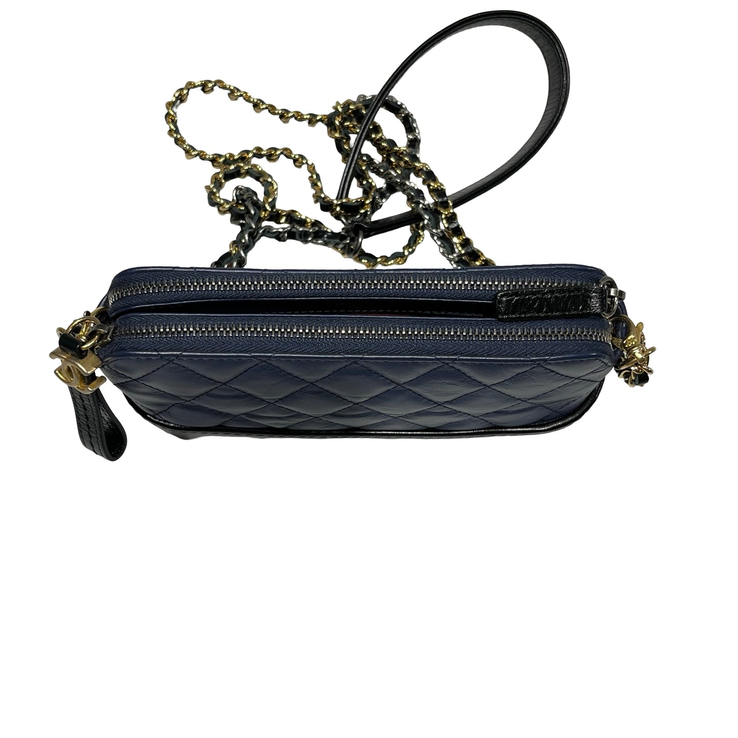 Used Chanel Calfskin Leather Gabrielle small Cross Body Bag Navy GHW Black