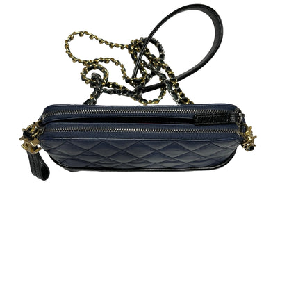 Used Chanel Calfskin Leather Gabrielle small Cross Body Bag Navy GHW Black