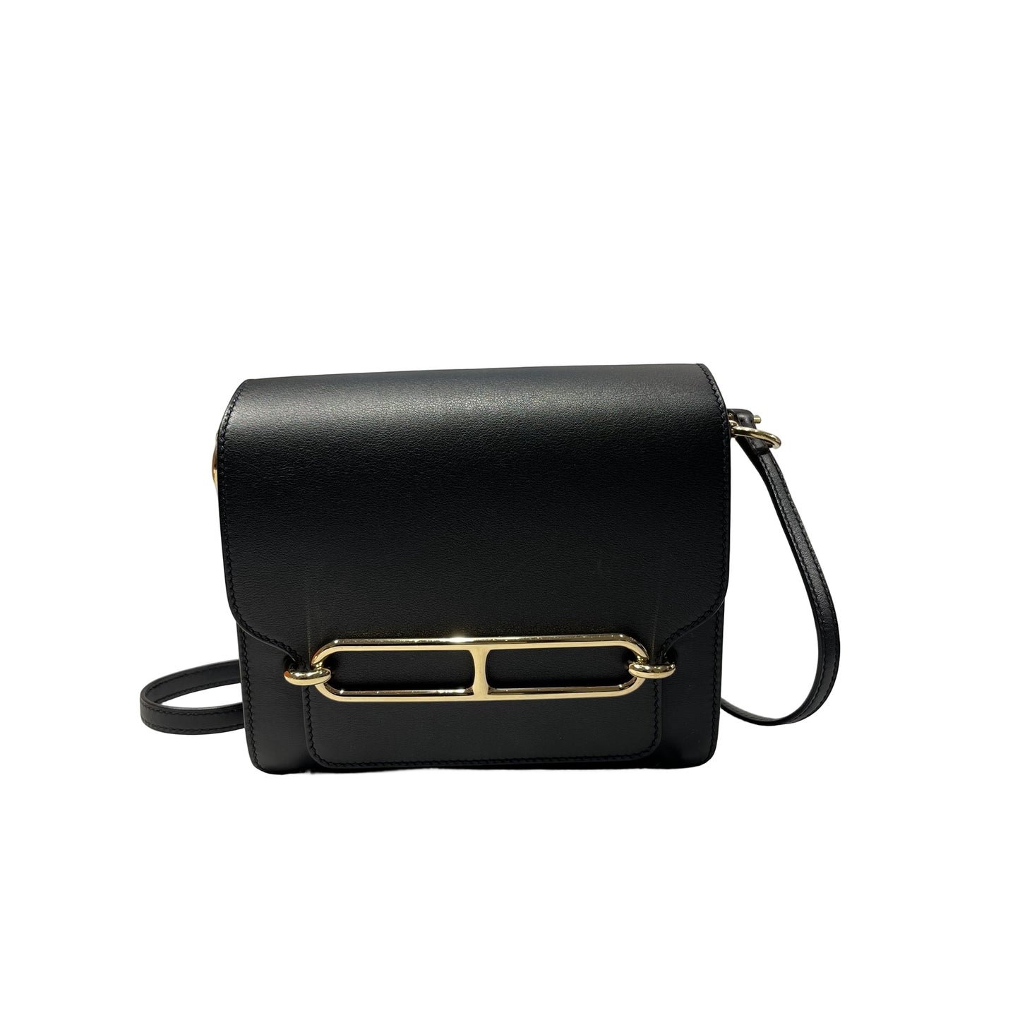 Used HERMÈS Calfskin Leather Roulis mini Shoulder Bag Black GHW