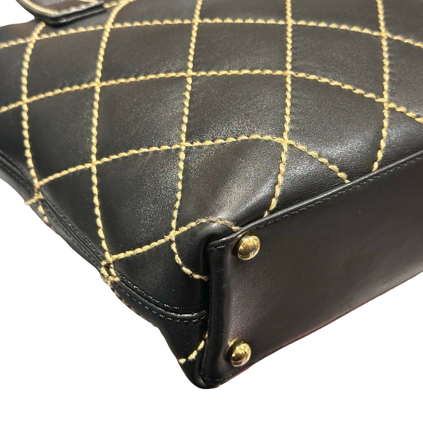 Used CHANEL Lambskin Leather Vintage Black GHW Handbag Black