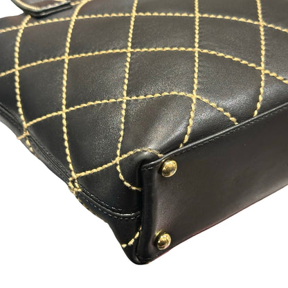 Used CHANEL Lambskin Leather Vintage Black GHW Handbag Black