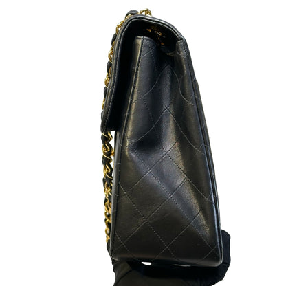 Used CHANEL Quilted Lambskin Classic Flap Chain Shoulder Bag Black Gold