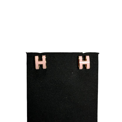 Used HERMES Gold Plating Pink Earrings Earrings Pink