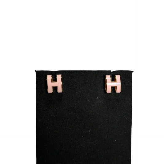 Used HERMES Gold Plating Pink Earrings Earrings Pink