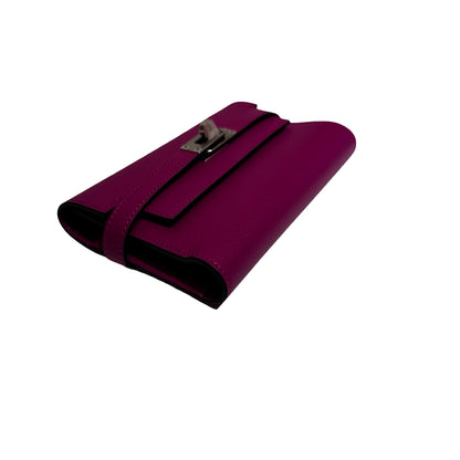 Used HERMÈS Leather Long Wallet Wallet Rose Red