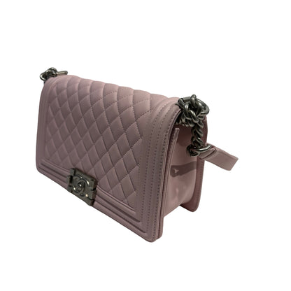 Used CHANEL Quilted Lambskin Boy Chanel Shoulder Bag Light Pink PHW