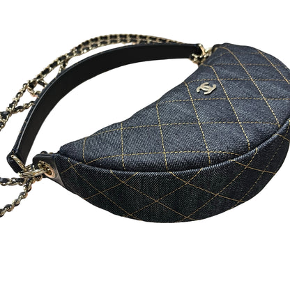 New Chanel Denim Clutch with Gold-Tone Chain Shoulder Bag Navy GHW