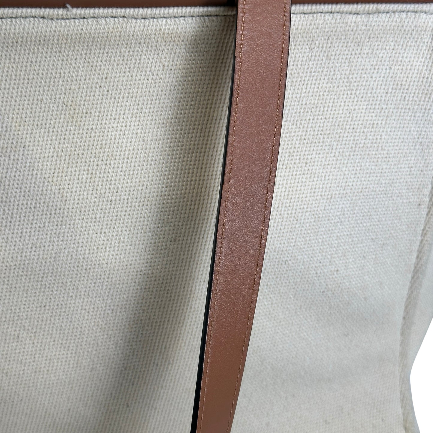Used LOEWE Canvas Calfskin Cushion Tote Bag Ecru Tan