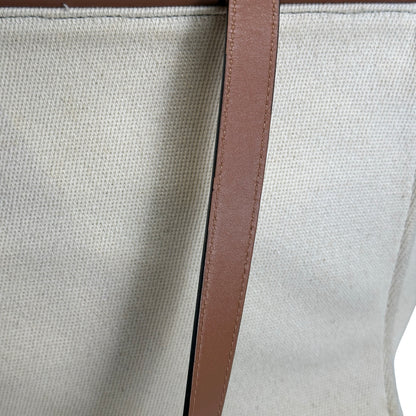 Used LOEWE Canvas Calfskin Cushion Tote Bag Ecru Tan
