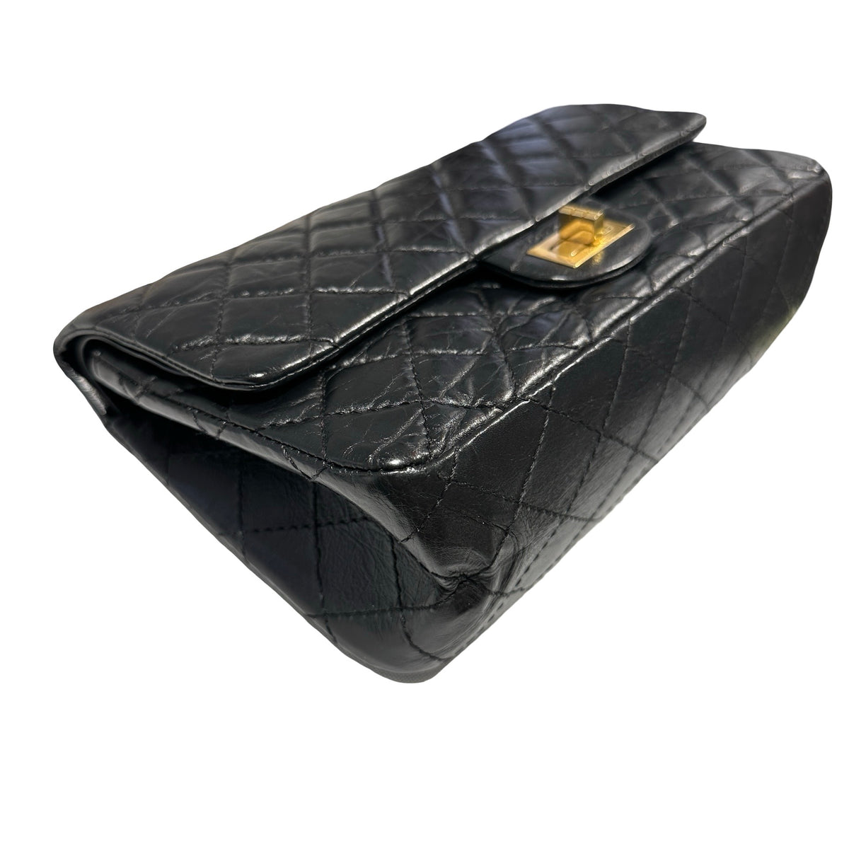 Used CHANEL Quilted Aged Calfskin 2.55 Small Chain Shoulder Bag Black Gold