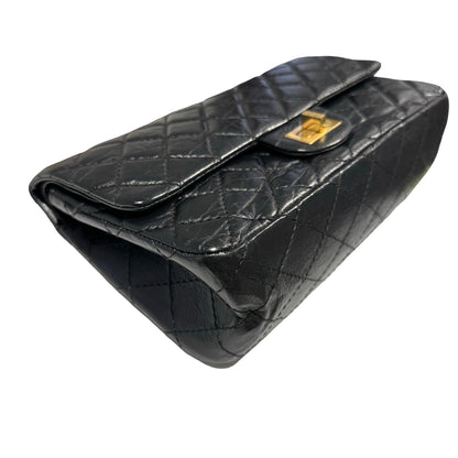 Used CHANEL Quilted Aged Calfskin 2.55 Small Chain Shoulder Bag Black Gold