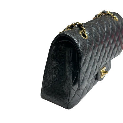 Used CHANEL Caviar Leather Classic Flap Medium Chain Shoulder Bag Black PHW