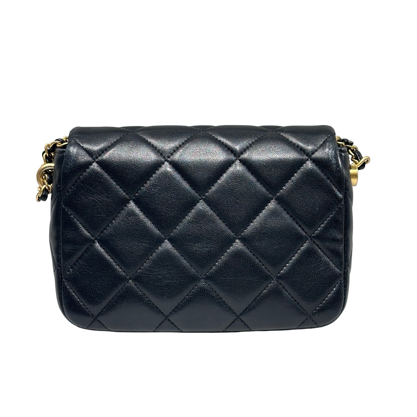 Used CHANEL Mini Flap 17cm Chain Shoulder Bag Black GHW