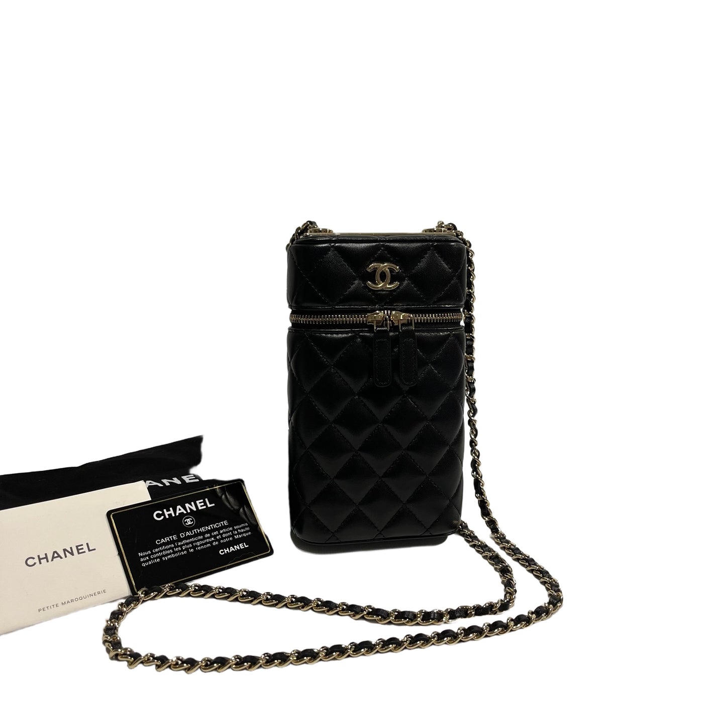 Used CHANEL Lambskin Leather Cross Body Bag Black GHW