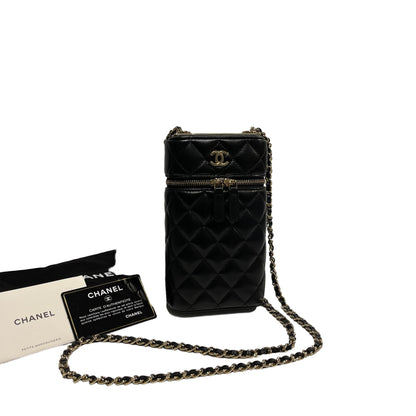 Used CHANEL Lambskin Leather Cross Body Bag Black GHW