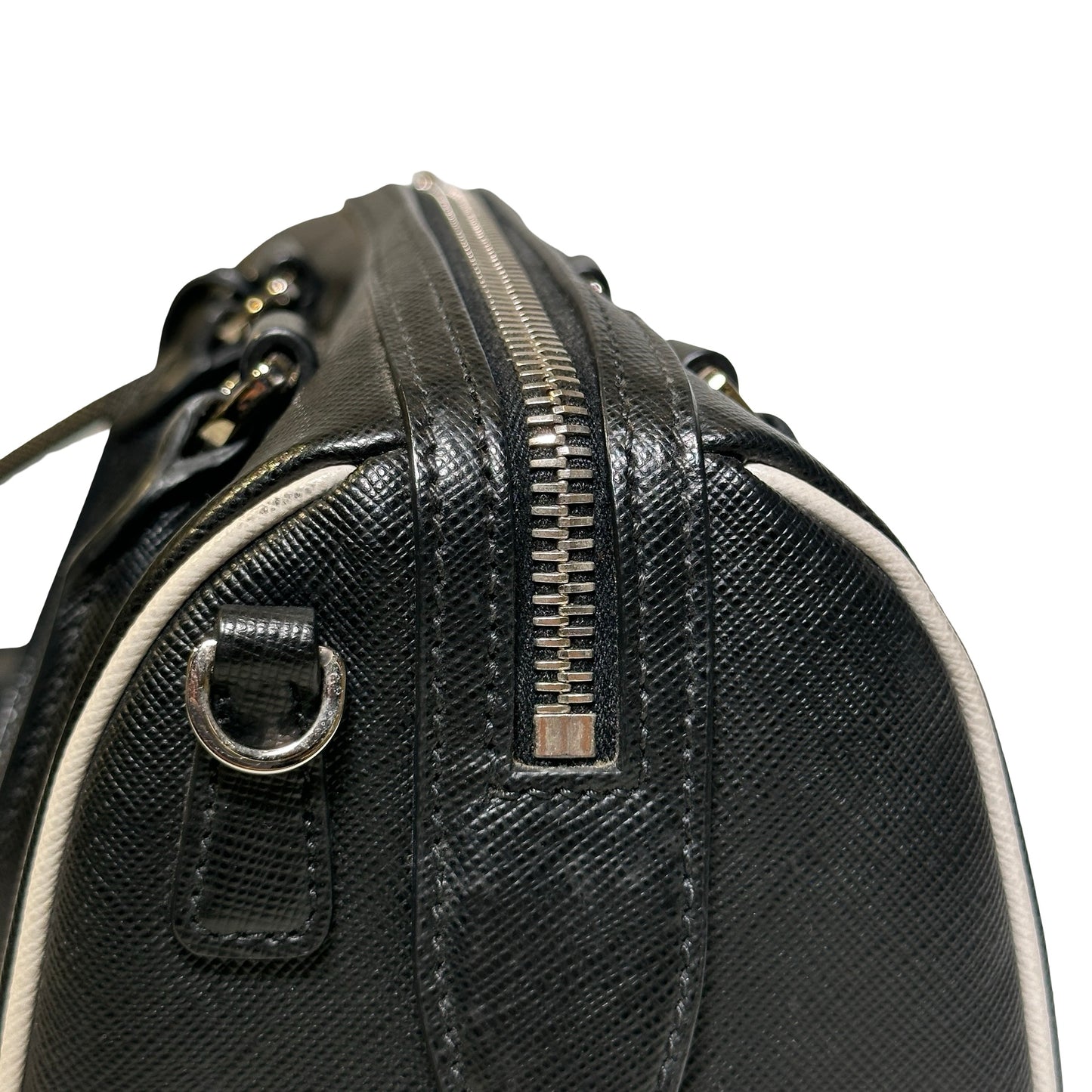 Used PRADA Lambskin Leather Small Top Handle Cross Body Bag PHW Black