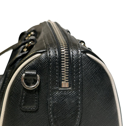 Used PRADA Lambskin Leather Small Top Handle Cross Body Bag PHW Black