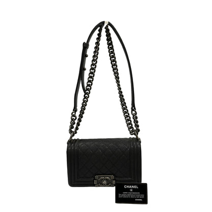 Used Chanel Calfskin Leather Boy 20cm Shoulder Bag PHW Grey