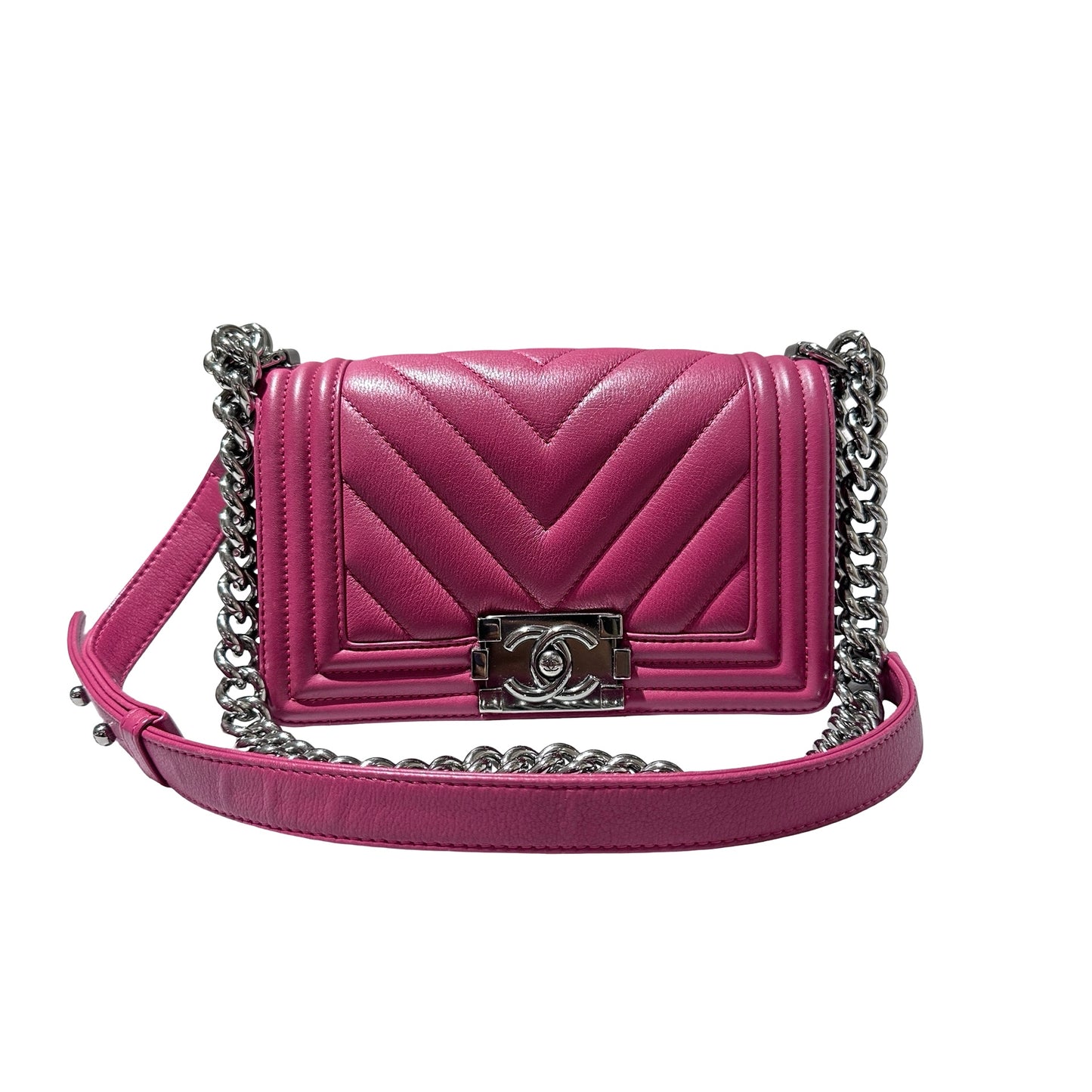 Used CHANEL Boy 20cm Cross Body Bag Red PHW