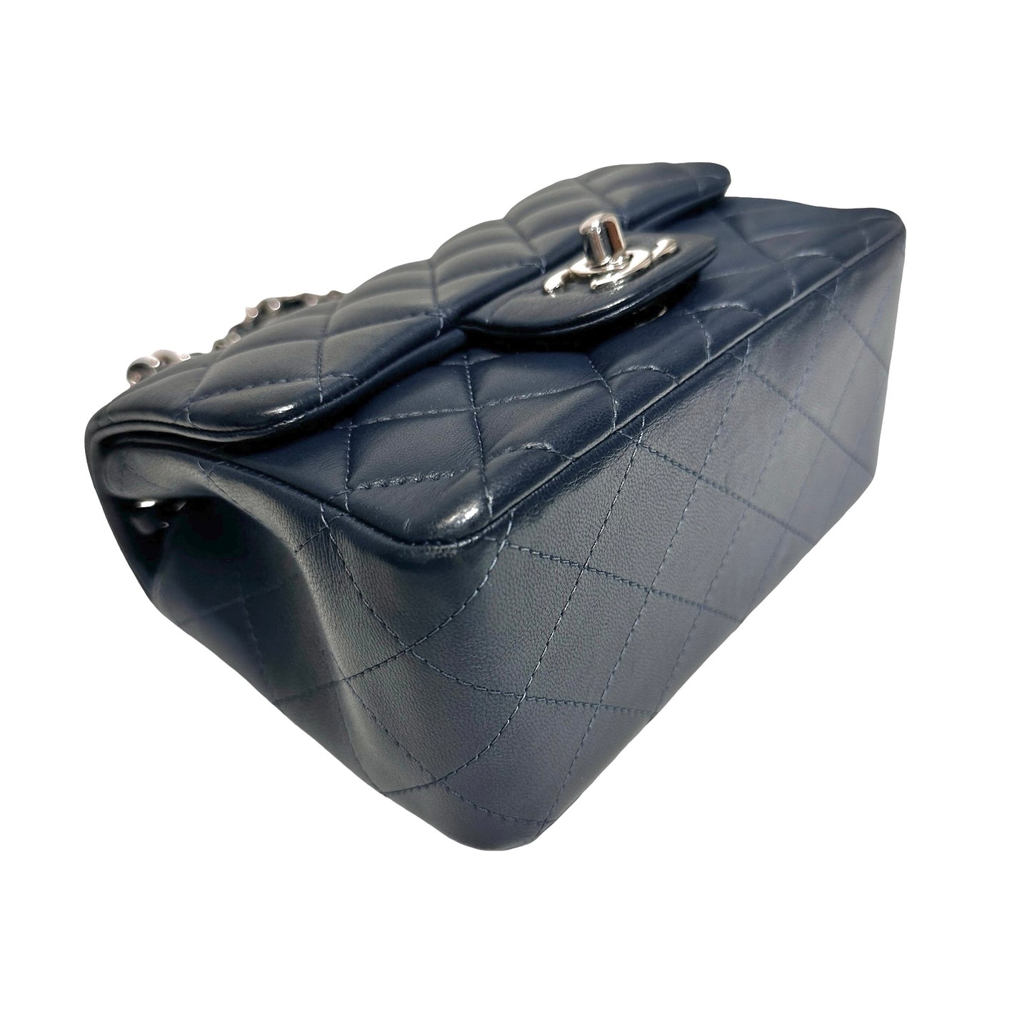 Chanel Mini Square Flap Cross Body Bag Navy PHW