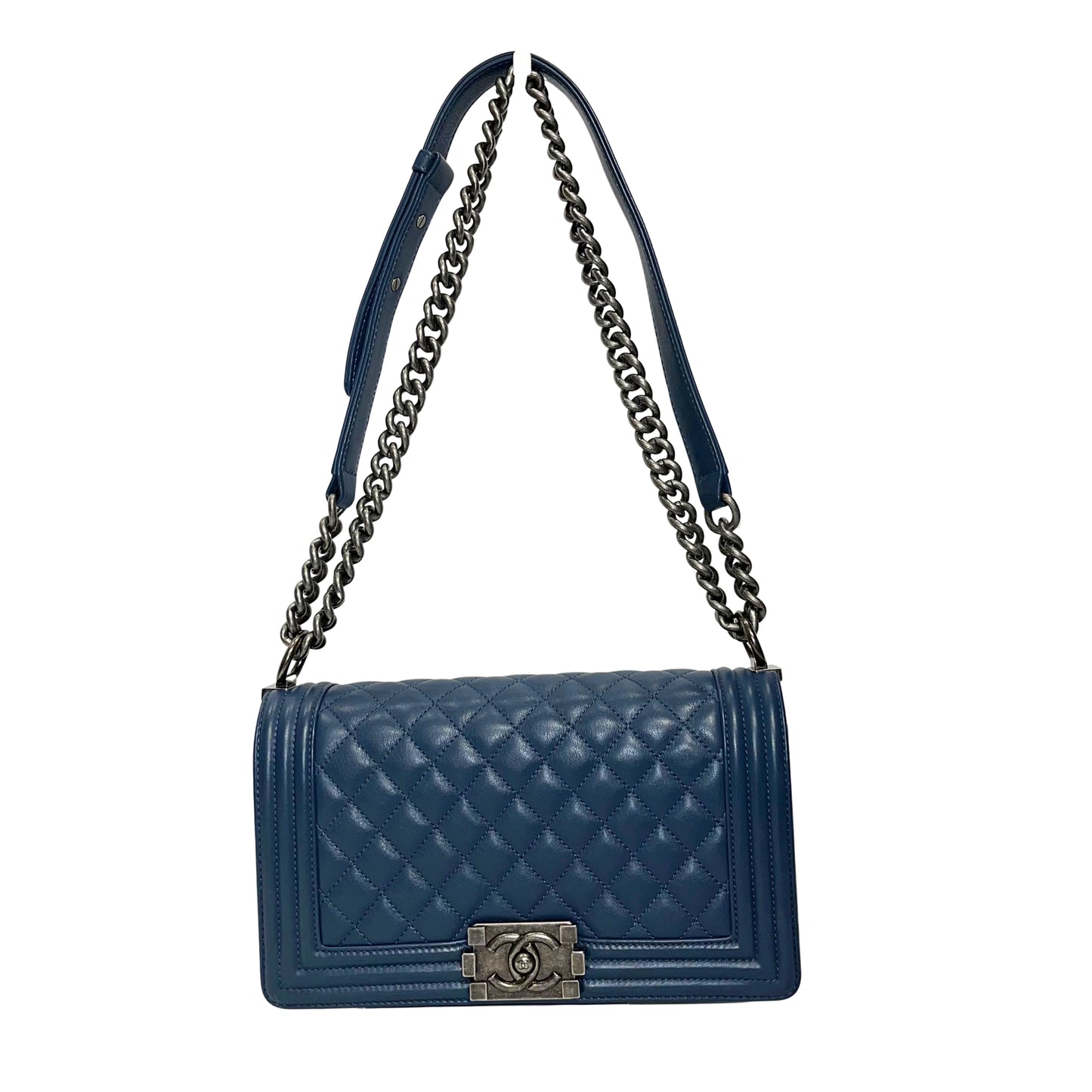CHANEL BOY 25CM BLUE PHW CHAIN SHOULDER BAG [3001751]