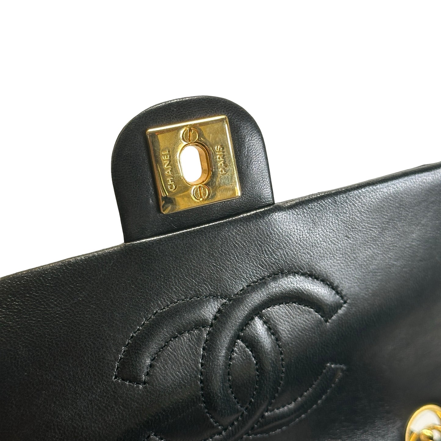 Used CHANEL Quilted Lambskin Mini Square Flap Chain Shoulder Bag Black Gold