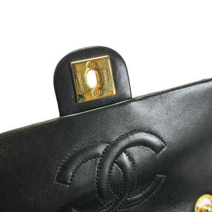 Used CHANEL Quilted Lambskin Mini Square Flap Chain Shoulder Bag Black Gold