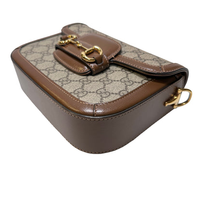 Used GUCCI GG CANVAS PVC Horsebit 1955 mini shoulder Shoulder Bag Brown GHW