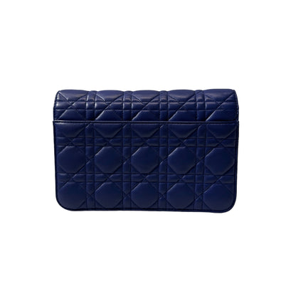 Used DIOR Lambskin Leather WOC LAMBSKIN Cross Body Bag PHW Navy Blue