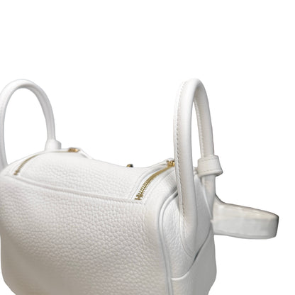 Used HERMES Clemence Leather Mini Lindy Cross body bag White GHW