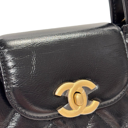 Used CHANEL Calfskin Leather Shiny Aged Calfskin Quilted Kelly Cross Body Bag Black GHW
