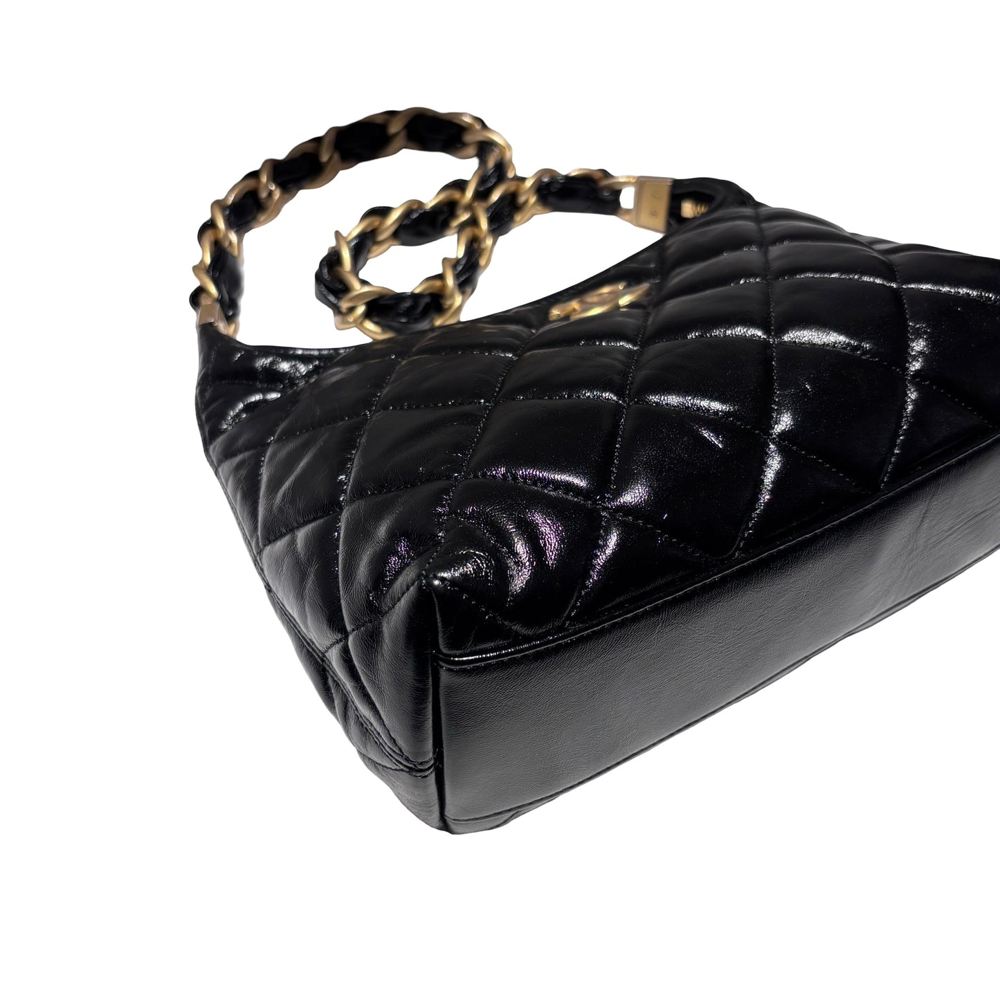 Used CHANEL Shiny Lambskin 24A Hobo Shoulder Bag