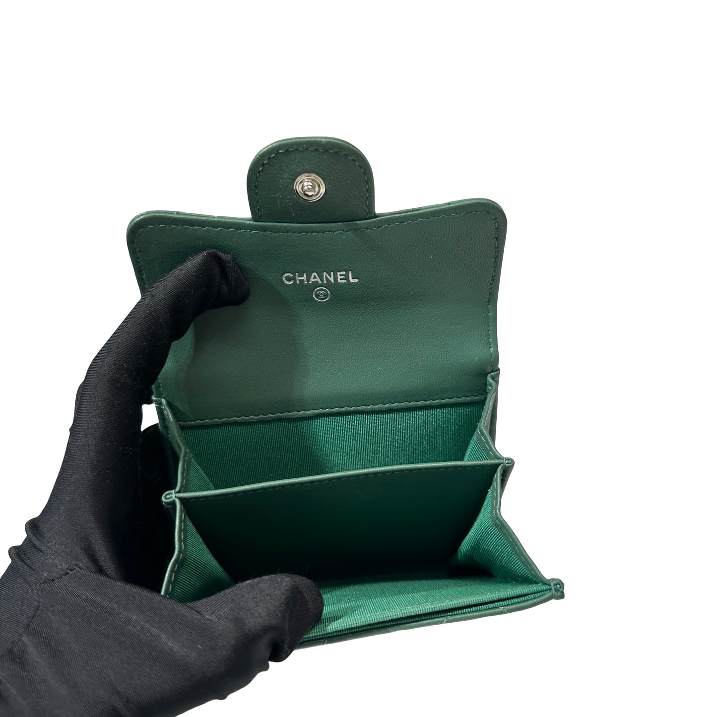 Used Chanel Flap Wallet Small Wallet Green PHW