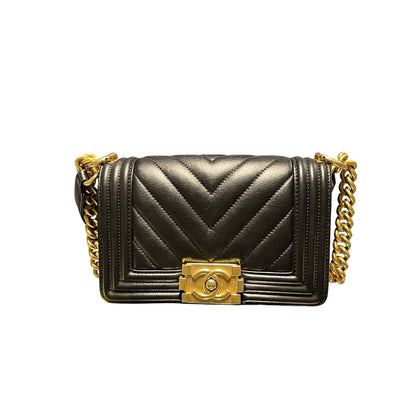 Used Chanel Boy 20 V line Shoulder Bag Black GHW