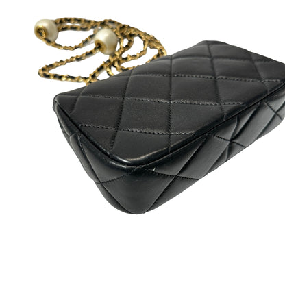 Unused CHANEL Mini flap 17cm Cross Body Bag Black GHW