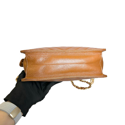 Used CHANEL Lambskin Leather Vintage lambskin chevron Cross Body Bag Brown GHW