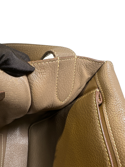 HERMES Clemence Leather Steve 35 Shoulder Bag Brown PHW
