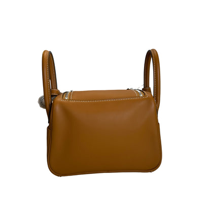 Brand New HERMES Swift Mini Lindy Shoulder Bag Toffee PHW