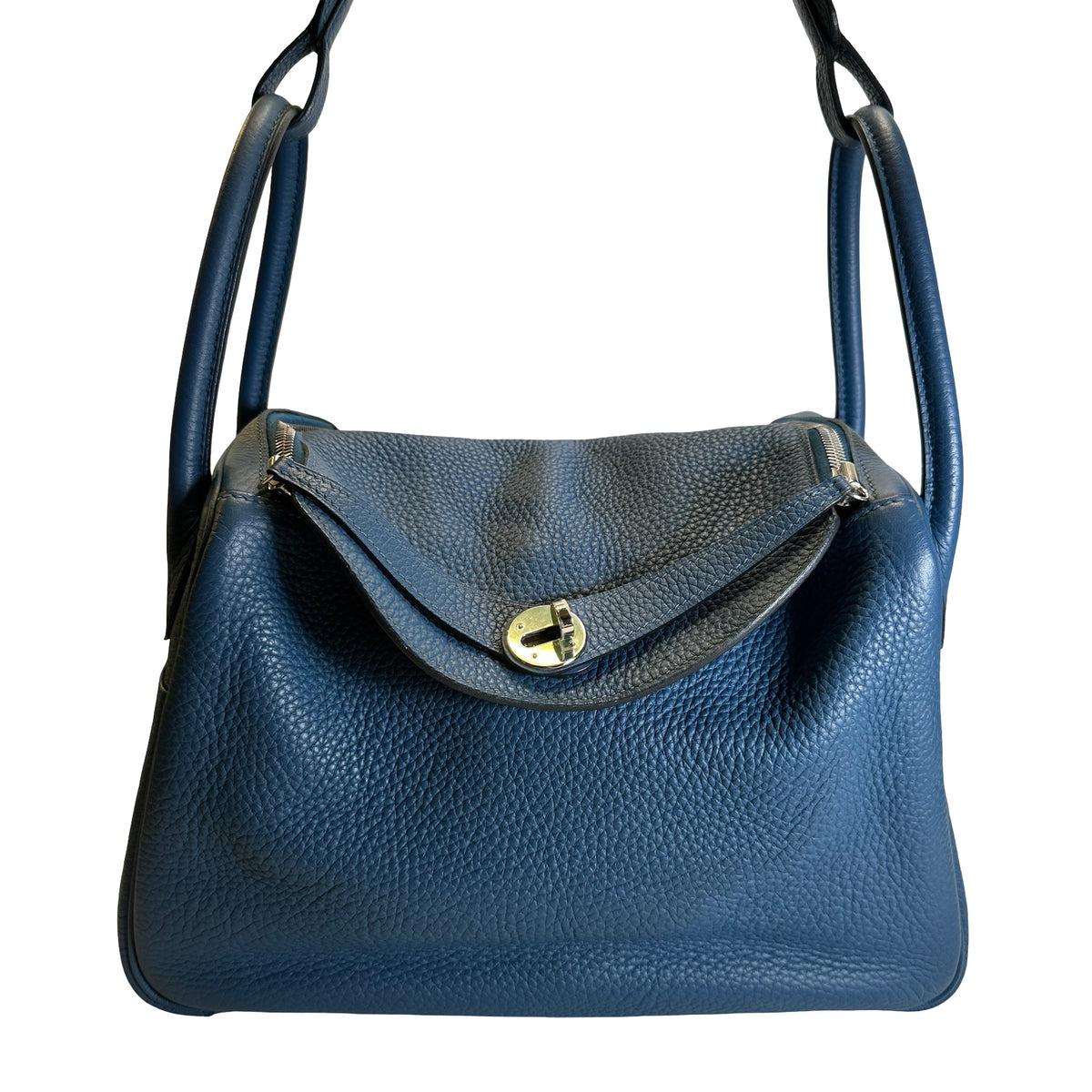 Used HERMES Leather Togo Lindy Handbag Blue PHW