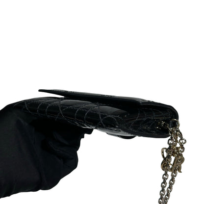 Used DIOR Cannage Patent Leather LADY DIOR NANO POUCH with CHAIN Chain Shoulder Bag Black GHW